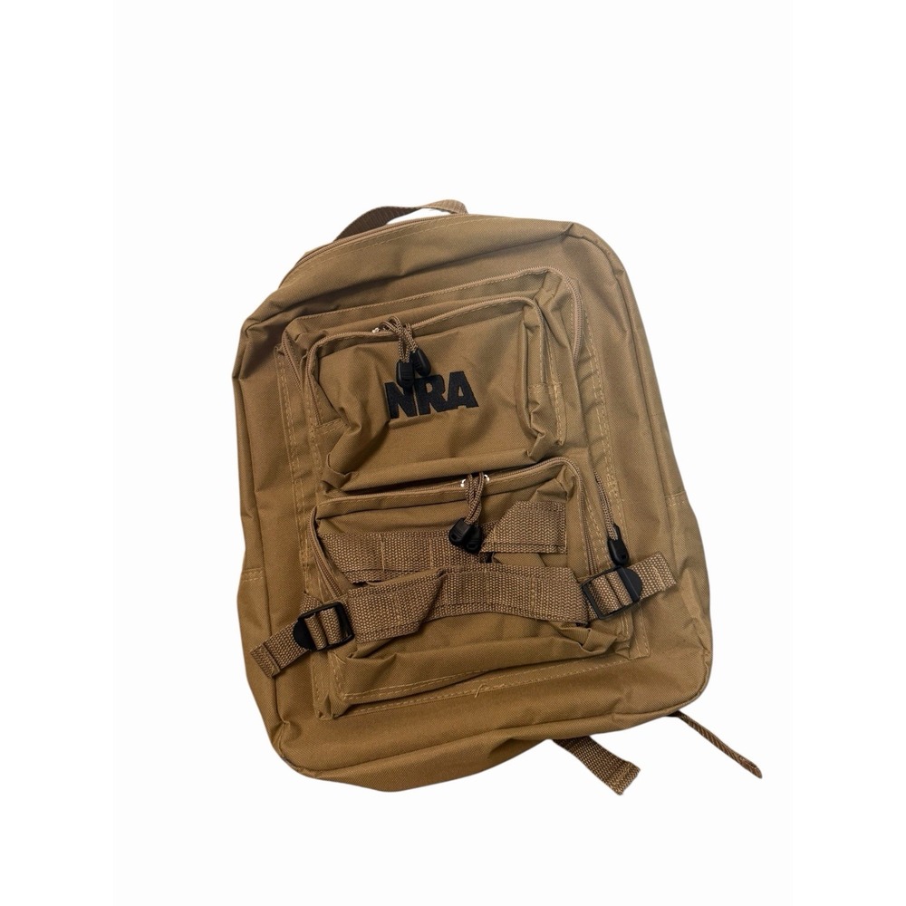 NRA Tan Tactical Backpack Range Bag Multiple Compartments Padded Straps Outdoor